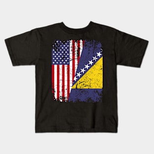 Bosnian Herzegovinian Roots Half American Flag Bosnia Flag Kids T-Shirt